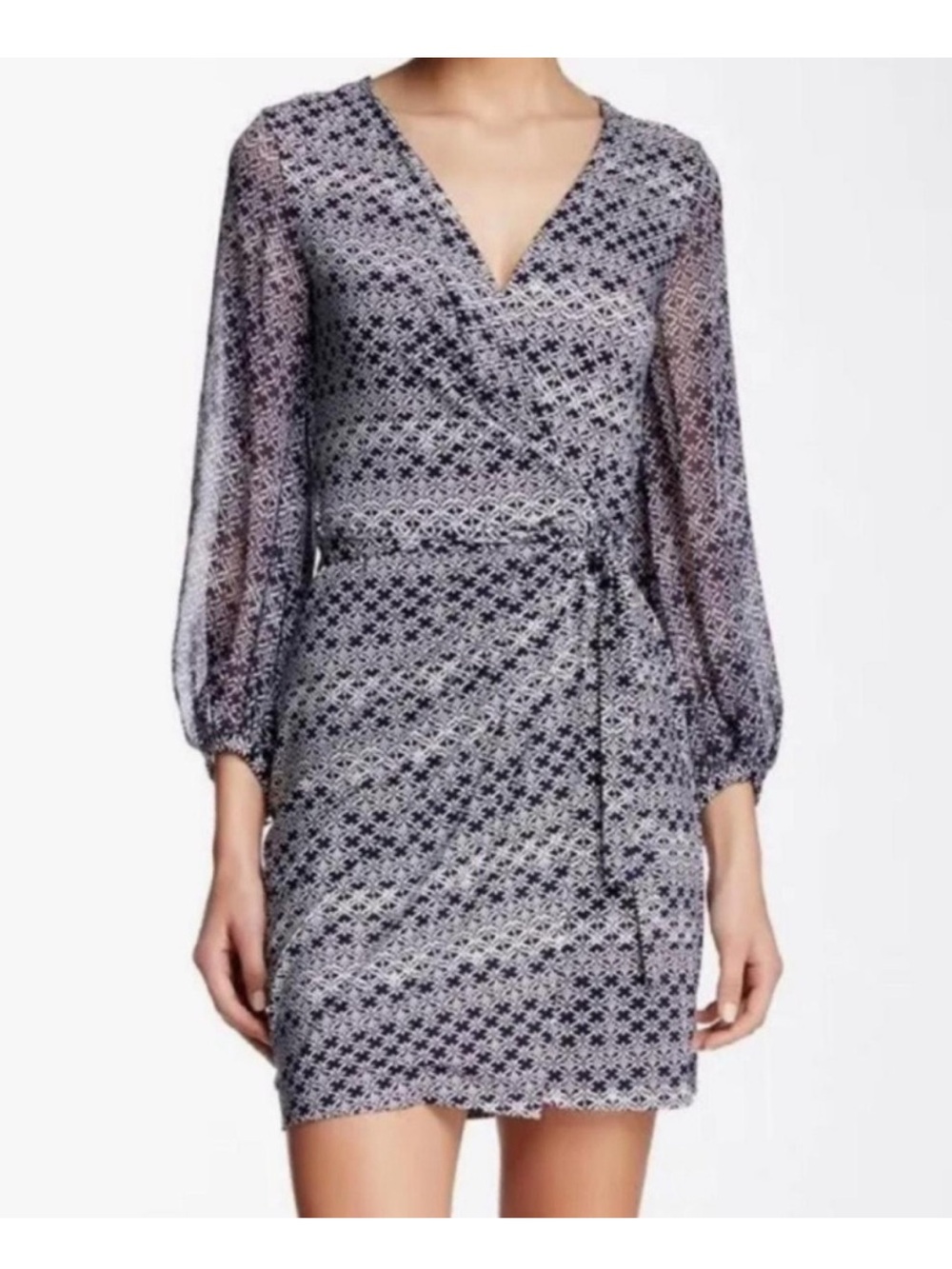 EUC DVF blue and white wrap dress